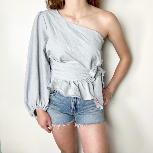 Vici One-Shoulder Blue Top with Tie Belt - Picture 1 of 7